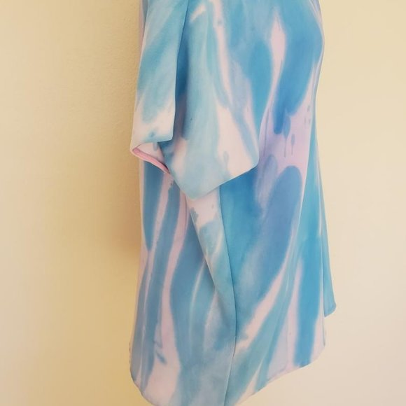 New painted Silk Vince shirt popover blouse dolman caftan top pink blue striped - Picture 5 of 13